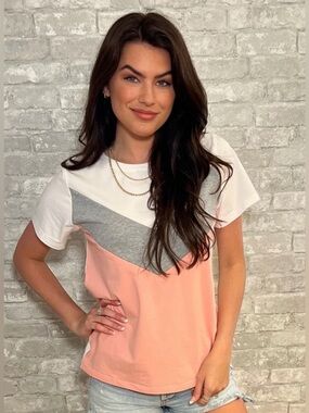 Nursing Queen Chevron Hot Peach ColorBlock Nursing T Shirt Large